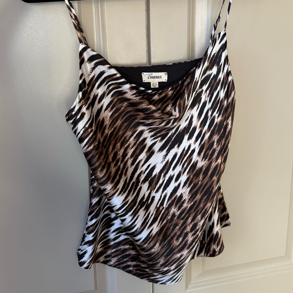 L’AGENCE Animal Print Silk Tank